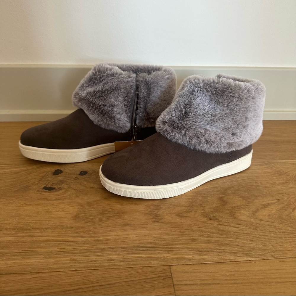 Kids Faux Fur Lined Ankle Boots - Brown and Gray